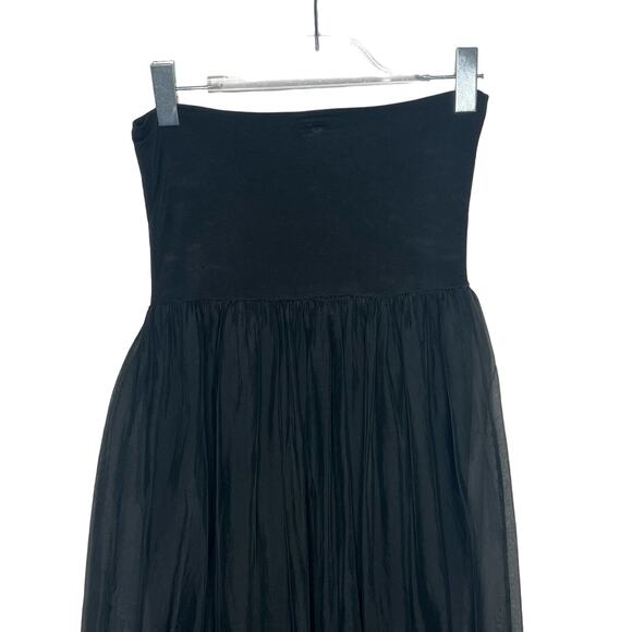 ECRU Strapless Midi Tube Dress Fit & Flare Lined Sheer Silk Blend Black Size M/L - Picture 2 of 7